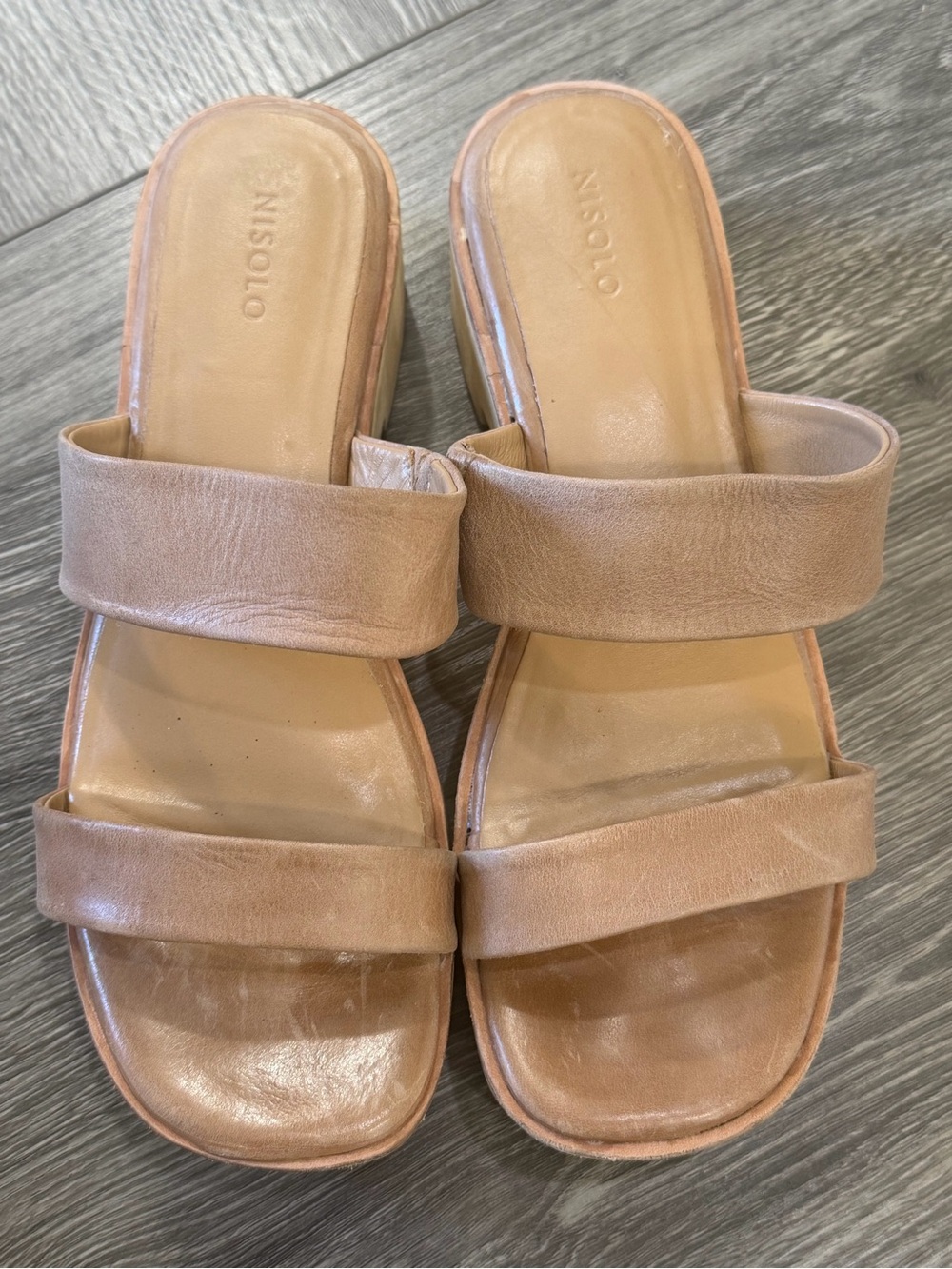 Nisolo Anthropologie Ellie All Day Leather Double Strap Platform Sandals Sz 8.5